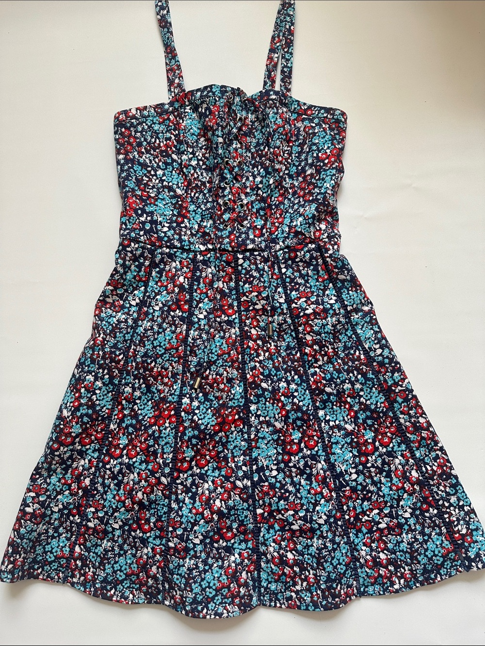 Parker Navy, Red & Aqua Floral Sundress